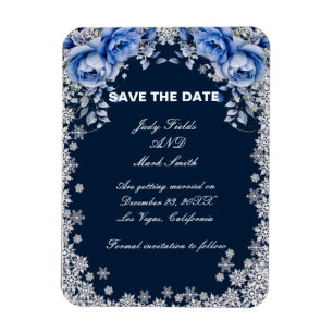 Blaue Rose Schneeflocken Save the Date Weihnachten Magnet