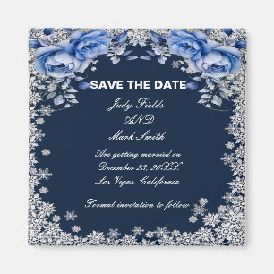 Blaue Rose Schneeflocken Save the Date Weihnachten Magnet