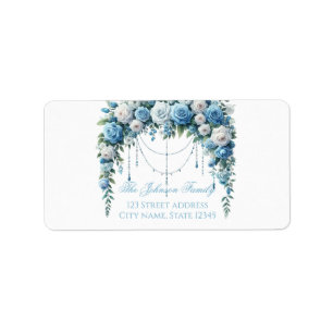 Blaue Rose & Silberkreuz-Tauf-Rücksendeadresse Adressaufkleber