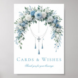 Blaue Rose & Silberkreuz Taufkarten & Wünsche Poster