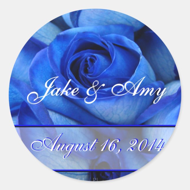 Blaue Rose Sticker-Save the Date anpassen Runder Aufkleber (Vorderseite)