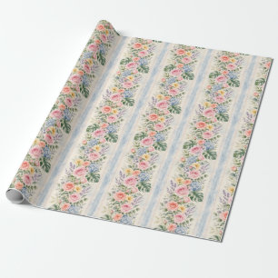 Blaue Rose Tropische Blumenstreifen-Wasserfarbe Ge Geschenkpapier
