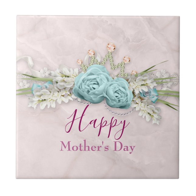 Blaue Rose und Blumenstrauß Muttertag Fliese (Vorderseite)