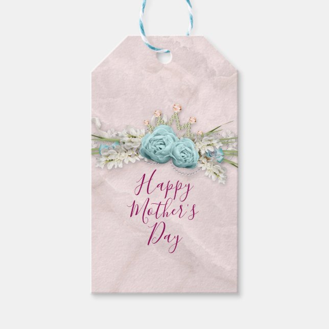 Blaue Rose und Blumenstrauß Muttertag Geschenkanhänger (Vorderseite)