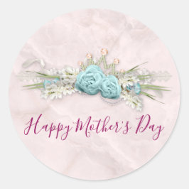 Blaue Rose und Blumenstrauß Muttertag Runder Aufkleber