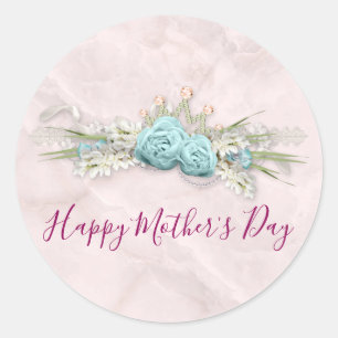 Blaue Rose und Blumenstrauß Muttertag Runder Aufkleber