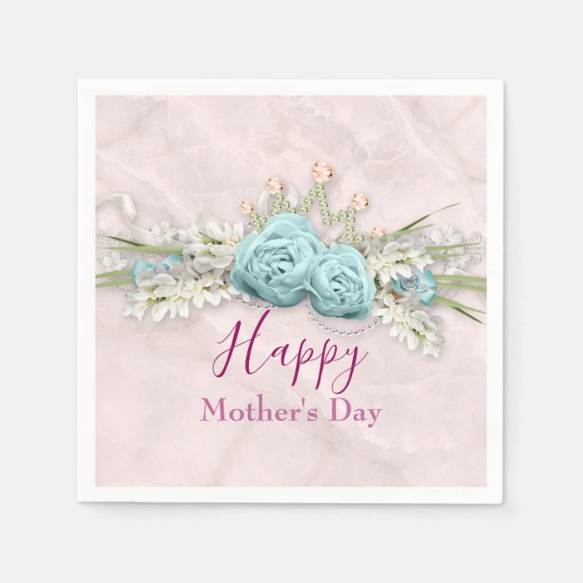 Blaue Rose und Blumenstrauß Muttertag Serviette (Vorderseite)
