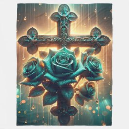 "Blaue Rose und Christliches Kreuz" Fleecedecke