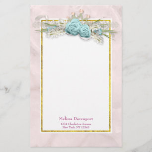 Blaue Rose und Crown Floral Bouquet Briefpapier