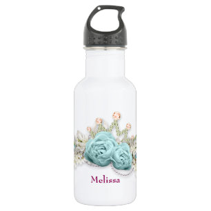 Blaue Rose und Crown Floral Bouquet Edelstahlflasche