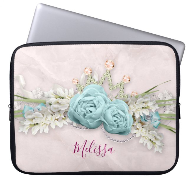 Blaue Rose und Crown Floral Bouquet Laptopschutzhülle (Vorderseite)