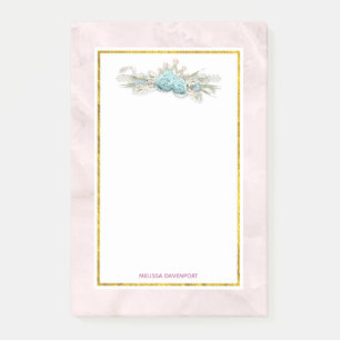 Blaue Rose und Crown Floral Bouquet Post-it Klebezettel