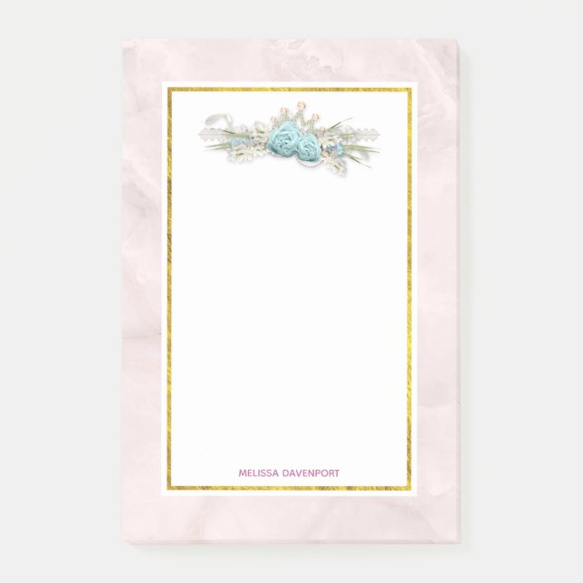 Blaue Rose und Crown Floral Bouquet Post-it Klebezettel (Vorderseite)