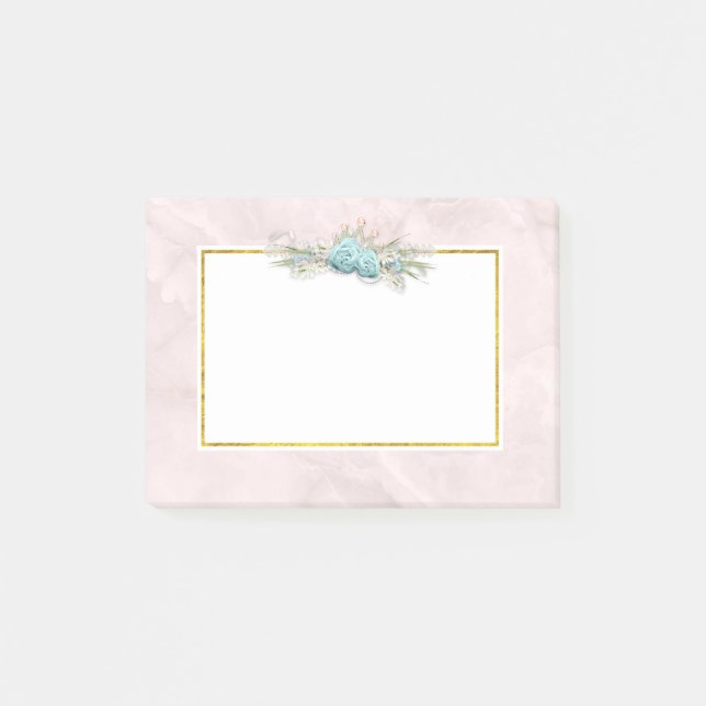 Blaue Rose und Crown Floral Bouquet Post-it Klebezettel (Vorderseite)