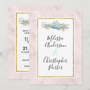 Blaue Rose und Crown Floral Bouquet Wedding Einladung