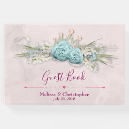 Blaue Rose und Crown Floral Bouquet Wedding Gästebuch