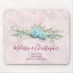 Blaue Rose und Crown Floral Bouquet Wedding Mousepad