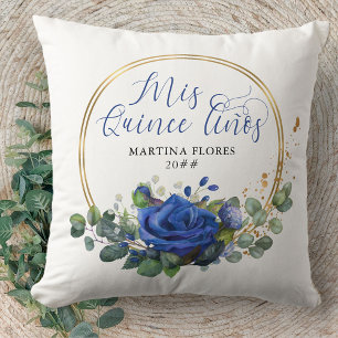 Blaue Rose und Eucalyptus Mis Quince Anos Custom Kissen