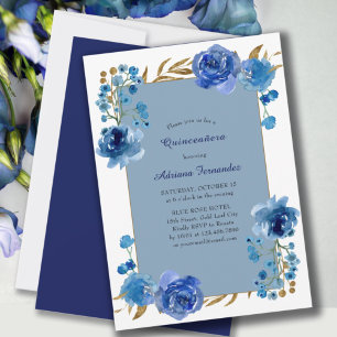 Blaue Rose und Goldene Leaf Elegantes Flora Quince Einladung