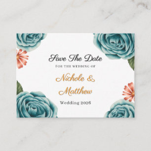 Blaue Rose und orangefarbene Daisy Hochzeit Termin Begleitkarte