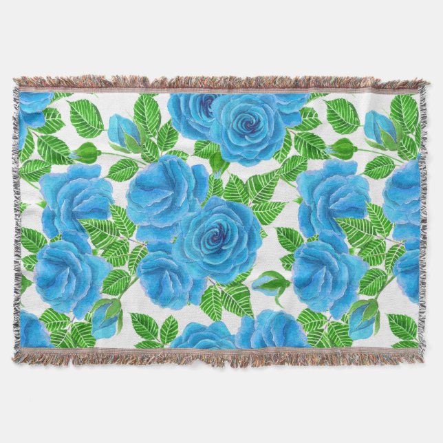 Blaue Rose Wasserfarbenmuster Decke (Vorderseite)
