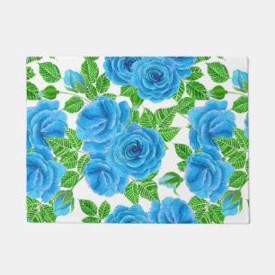 Blaue Rose Wasserfarbenmuster Fußmatte