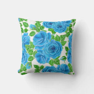 Blaue Rose Wasserfarbenmuster Kissen