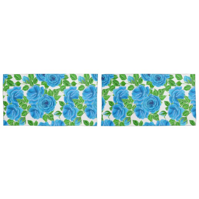 Blaue Rose Wasserfarbenmuster Kissenbezug (Vorderseite-Set)