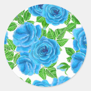 Blaue Rose Wasserfarbenmuster Runder Aufkleber