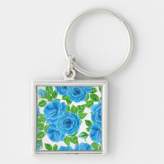 Blaue Rose Wasserfarbenmuster Schlüsselanhänger (Vorne)