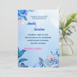 Blaue Rose zeichnend Hochzeitkarte Einladung