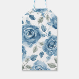 Blaue Rosen Aquarell Botanische Blüten Floral Geschenkanhänger