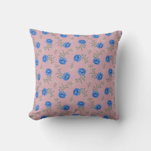 Blaue Rosen auf rosa übergroßem Kattun Kissen