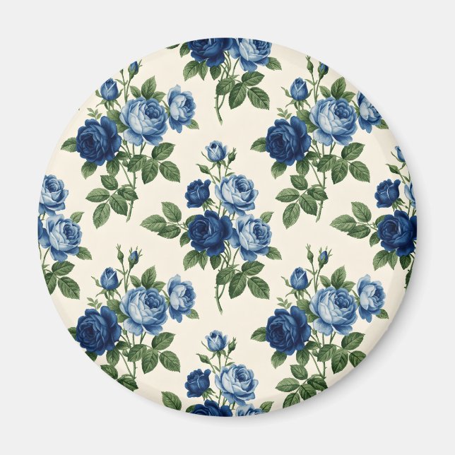 Blaue Rosen-Blumenmuster Magnet (Vorne)