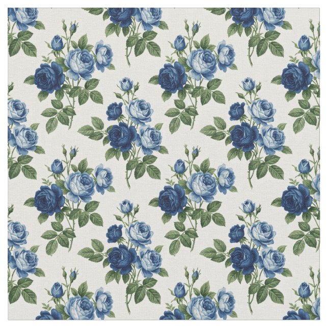 Blaue Rosen-Blumenmuster Stoff (Nahaufnahme)