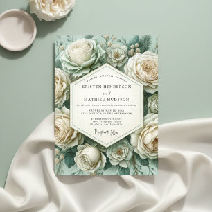 Blaue Rosen Botanische Romantische Hochzeit Einladung
