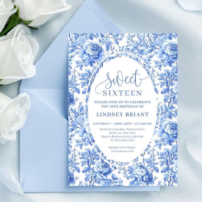 Blaue Rosen Chic Digitale Sweet 16 Einladung (Blue Roses Chic Digital Sweet 16 Invitation)
