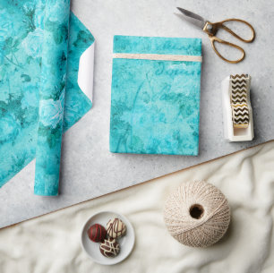 Blaue Rosen Collage in Distressed-Optik Geschenkpapier