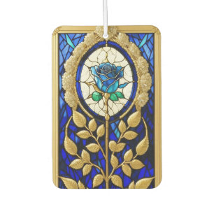 Blaue Rosen-Dekoration in Buntglas Autolufterfrischer