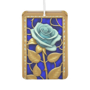 Blaue Rosen-Dekoration in Buntglas Autolufterfrischer