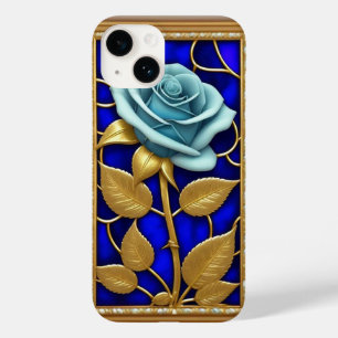 Blaue Rosen-Dekoration in Buntglas Case-Mate iPhone 14 Hülle