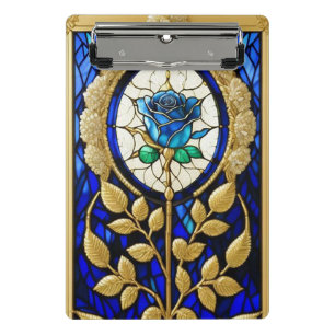 Blaue Rosen-Dekoration in Buntglas Mini Klemmbrett