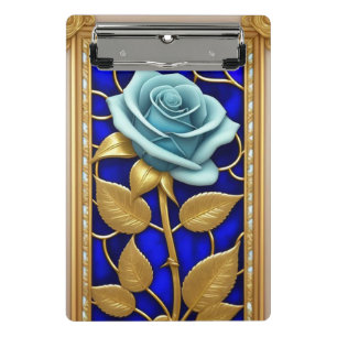 Blaue Rosen-Dekoration in Buntglas Mini Klemmbrett