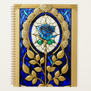 Blaue Rosen-Dekoration in Buntglas Planer