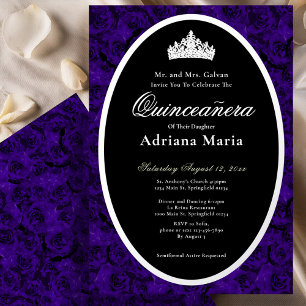 Blaue Rosen Elegante Silberne Florale Quinceanera Folieneinladung