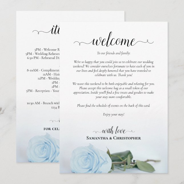 Blaue Rosen-Fancy-Hochzeits-Empfang & Zeitplan Programm (Vorne/Hinten)