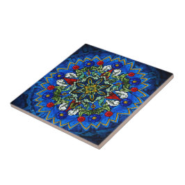 Blaue Rosen-Fenstermandala-Keramik-Fliese Fliese