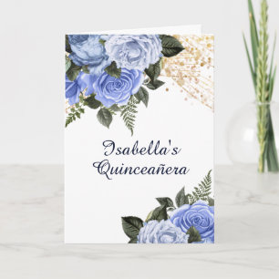 Blaue Rosen Gold Glitter Quinceañera Foto Einladung