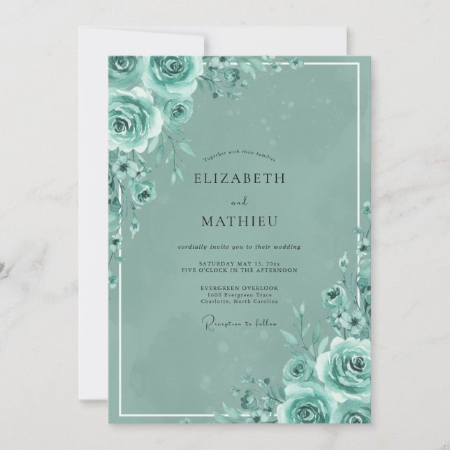 Blaue Rosen Hochzeit Einladung (Vorderseite)