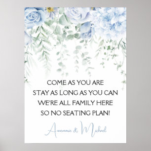 Blaue Rosen Hydrangeen Hochzeit ohne Sitzplan Poster